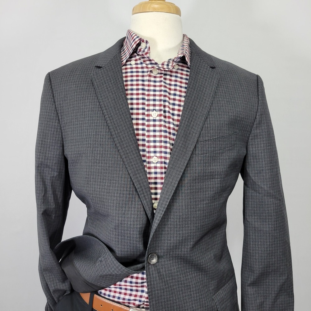 Men's Hugo Boss Sport Coat Blazer Two Button Charcoal Gray Checked Reda Size 44R - Picture 2 of 16